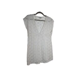 Jordan Small White Eyelet V-Neck Cap-Sleeve Swimsuit Cover Up Beach Resort Wear